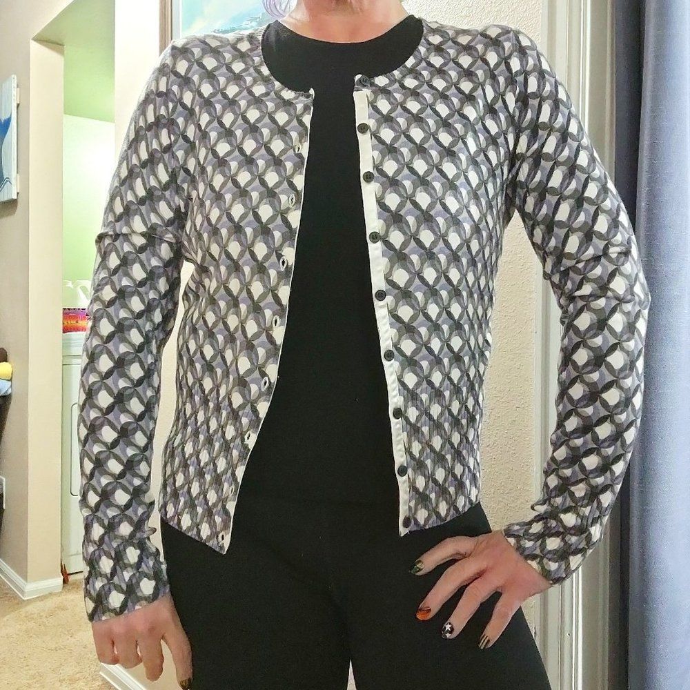 Express Studio Design Geometric Cardigan Size Large Blue Gray